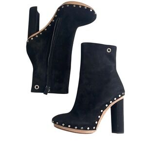 PROENZA SCHOULER Studded Suede Boots Wooden Soles Black 36.5